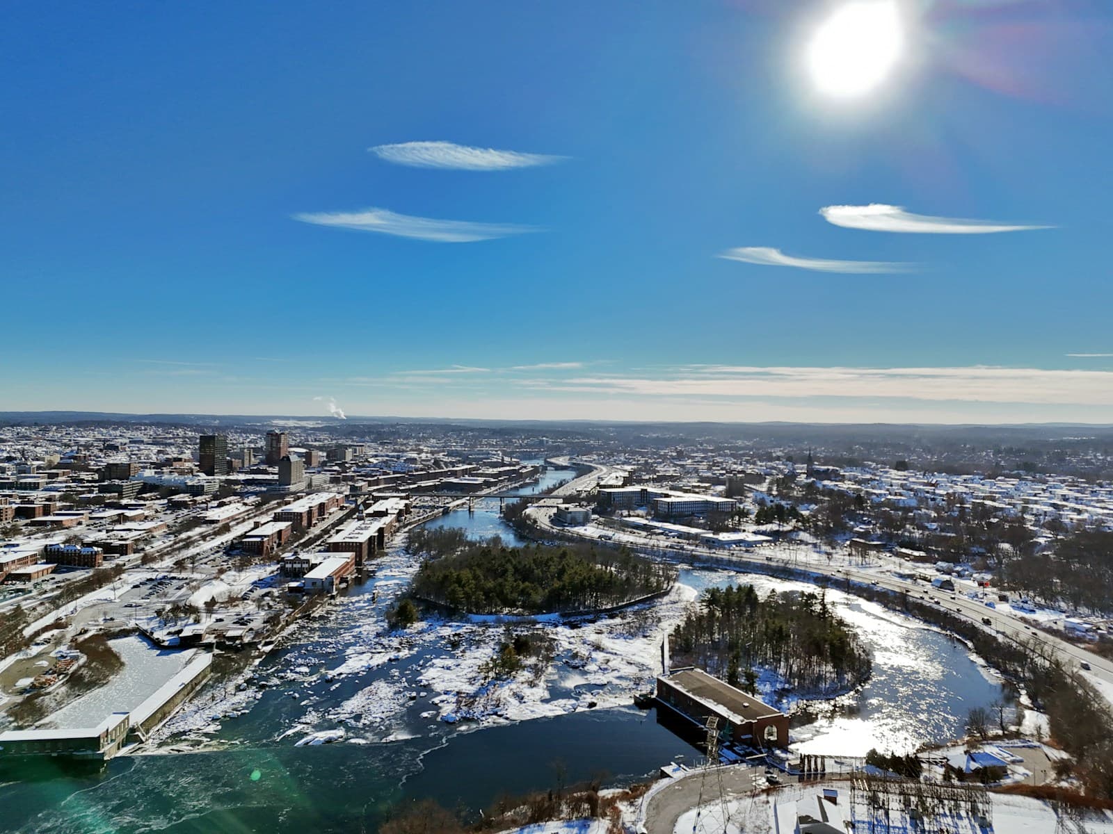 Manchester, New Hampshire cityscape and street view